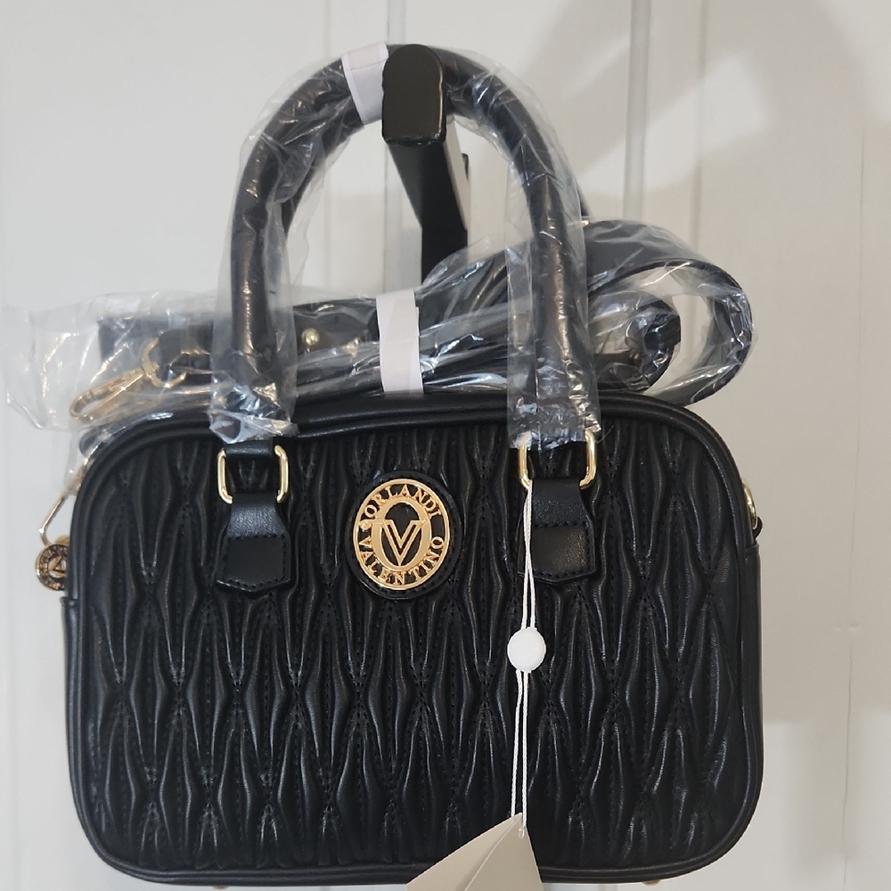 Valentino Orlandi Black and Gold Quilted Satchel